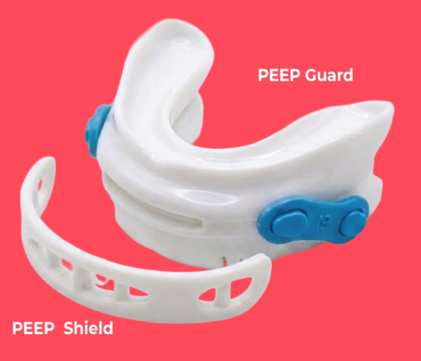 PEEP Guard device with the PEEP Guard channel and PEEP Shield valve labelled